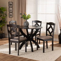 Baxton Studio Quinlan-Dark Brown/Sand-5PC Dining Set Quinlan Modern and Contemporary Sand Fabric Upholstered and Dark Brown Finished Wood 5-Piece Dining Set